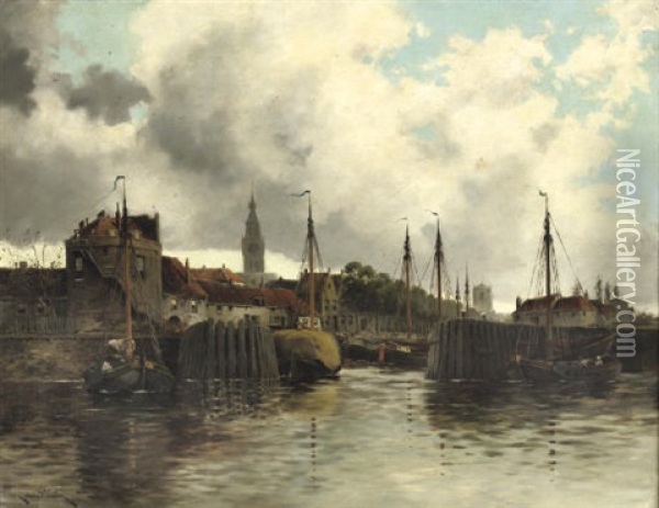 A View Of Veere Harbour Oil Painting - Hermanus Koekkoek the Younger