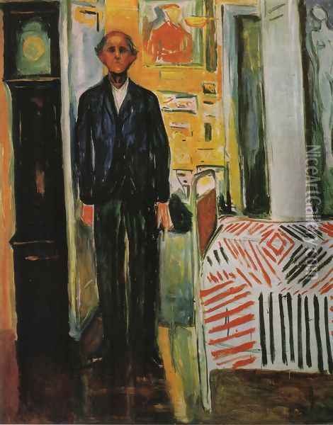 Self-Portrait, Between Clock and Bed Oil Painting - Edvard Munch