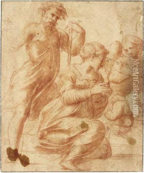 The Holy Family With Angels Oil Painting - Michelangelo Anselmi