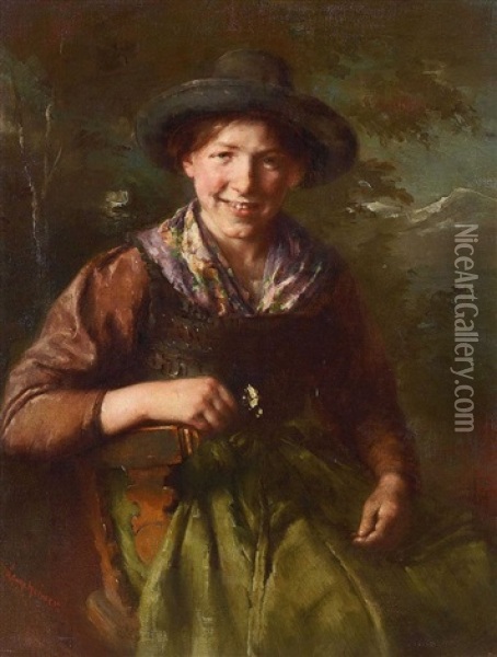 Sitzendes Madchen Mit Blumenzweig Oil Painting - Anton Laupheimer
