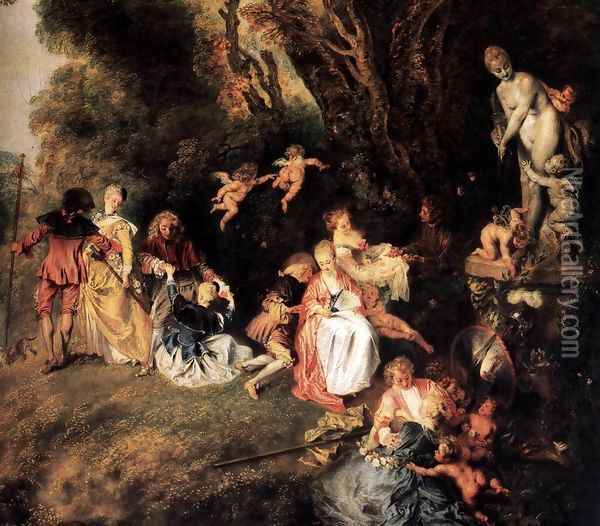 Pilgrimage to Cythera (detail) 2 Oil Painting - Jean-Antoine Watteau