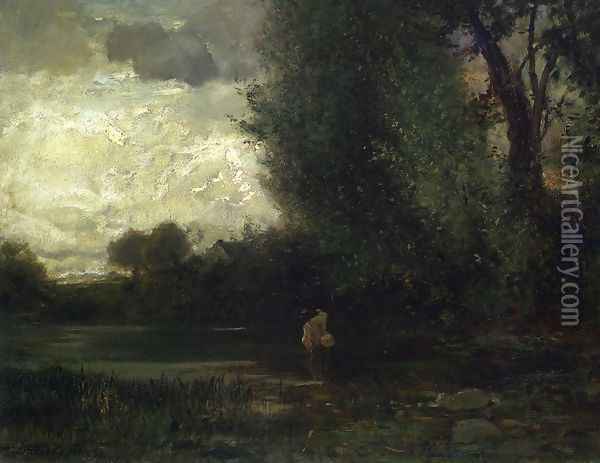Angler by Forest Stream Oil Painting - Arthur Parton