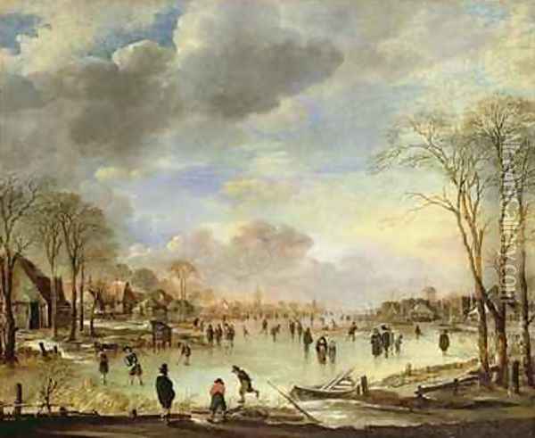 Winter Sports on a Frozen Canal Oil Painting - Aert van der Neer