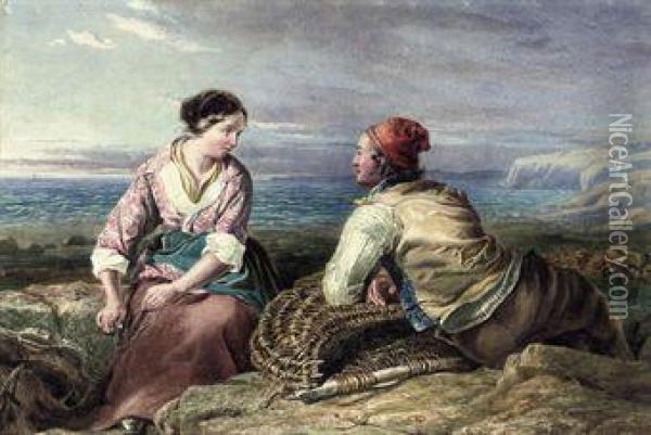 A Coastal Courtship Oil Painting - Snr William Shayer