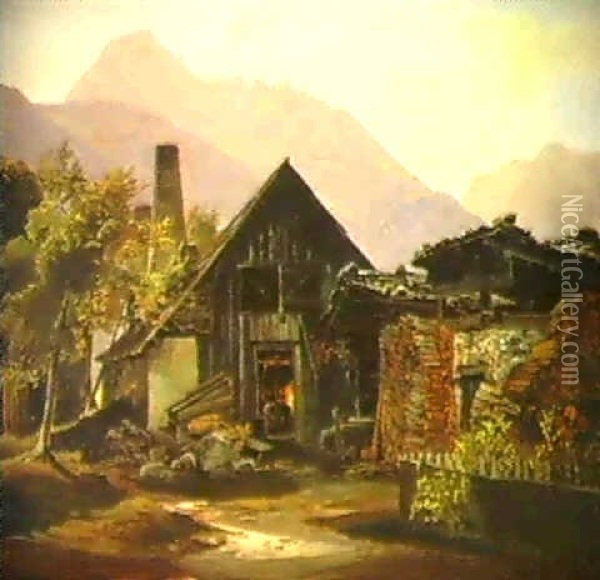 Hammerschmiede In Tirol Oil Painting - Christian Ernst Bernhard Morgenstern