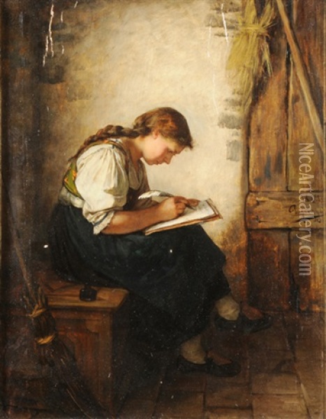Schreibendes Madchen Oil Painting - Franz Von Defregger
