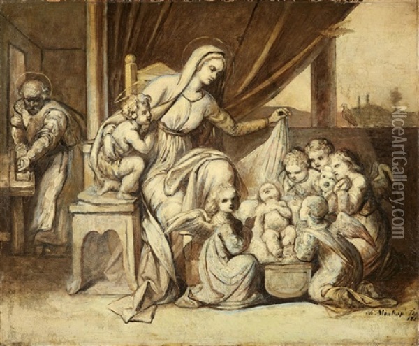 The Holy Family With Angels Oil Painting - Theodor Mintrop