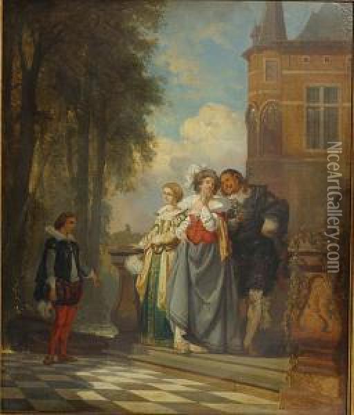 Elegant Gezelschap. Oil Painting - Hendrik Frans Schaefels