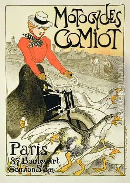 Reproduction of a Poster Advertising Comiot Motorcycles, 1899 Oil Painting - Theophile Alexandre Steinlen