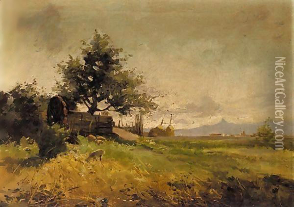 Paisaje Con Ovejas (Landscape With Sheep) Oil Painting - Francisco Gimeno y Arasa