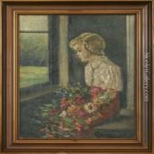 A Girl By The Window Oil Painting - Christian Aigens