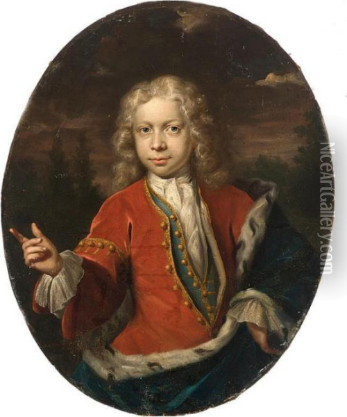 A Portrait Of A Young Nobleman, 
Said To Be Landgraf Wilhelm Von Hessen-kassel, Standing Half-length In A
 Landscape Oil Painting - Jan Maurits Quinkhard