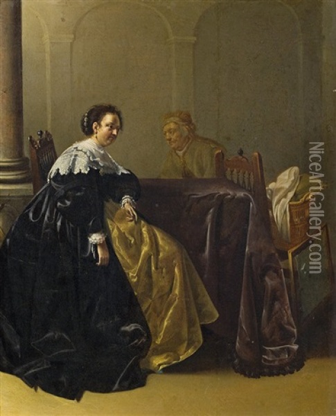 Interieur With Two Women Oil Painting - Jacob Duck