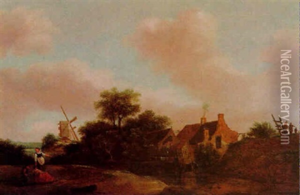 Landschaft Mit Bauern Und Windmuhle Oil Painting - Nicolaes Molenaer