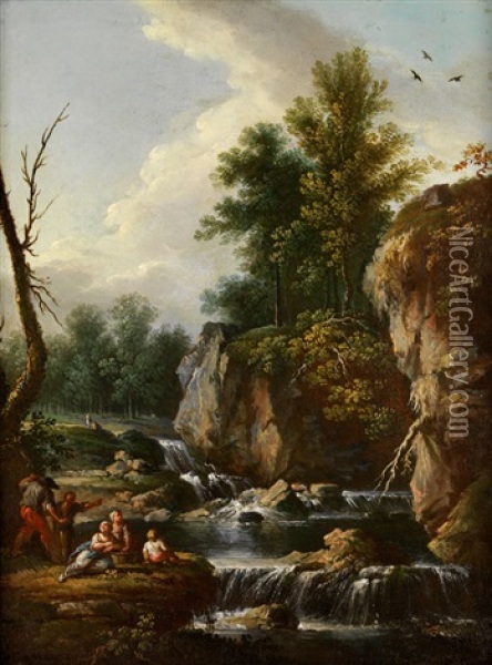 Flusslandschaft Mit Rastenden Am Ufer Oil Painting - Jean Baptiste Charles Claudot