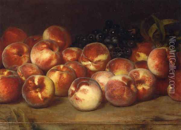 Still Life with Peaches and Grapes Oil Painting - Lemuel Everett Wilmarth