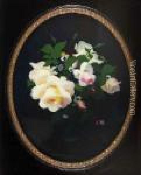 A Still Life Of Yellow And Pink Roses Oil Painting - James Stuart Park