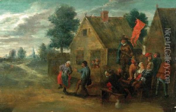 Pejzaz Z Drzewami I Domkiem Czerwonym Oil Painting - David The Younger Teniers