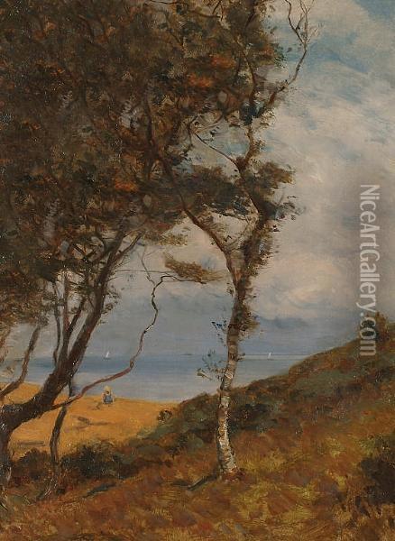 A Sketch Of A Beach From The Dunes. Oil Painting - Ernest Albert Waterlow