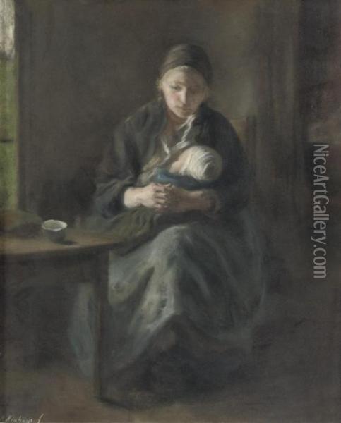 Mother And Child Oil Painting - Albertus Johan Neuhuys