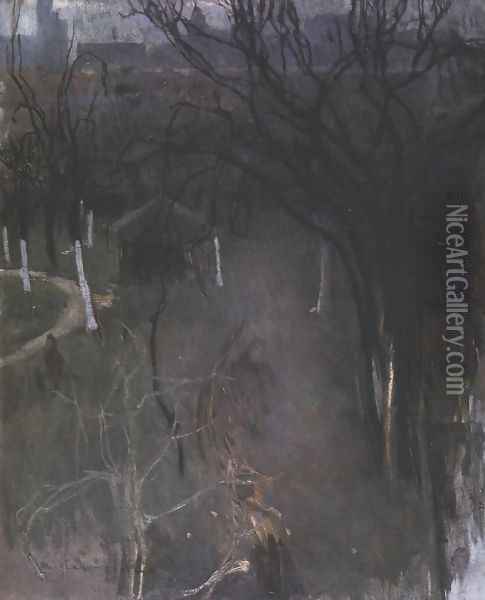 Garden at Dark Oil Painting - Alfons Karpinski
