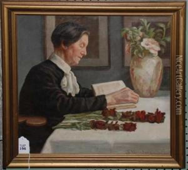 Lady Reading Oil Painting - Sophus Vermehren