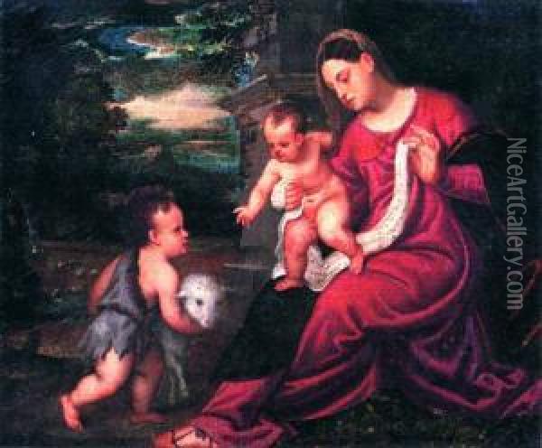 Madonna Con Bambino E San Giovannino Oil Painting - Francesco Vecellio