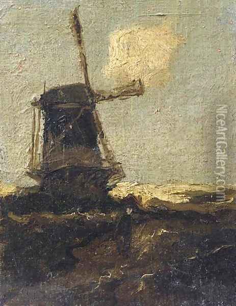A figure passing a windmill Oil Painting - Johan Hendrik Weissenbruch