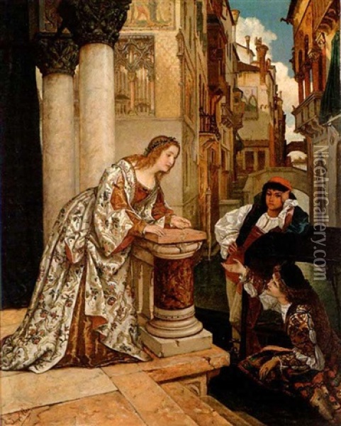 A Venetian Courtship Oil Painting - Josef Hendrik Hubert Lies