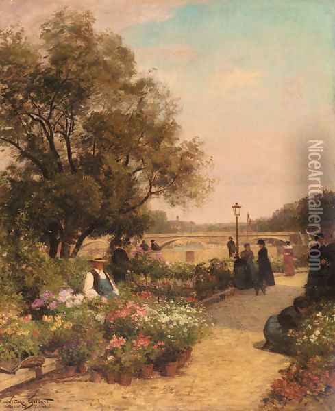 Quai Aux Fleurs Oil Painting - Alfred Stevens