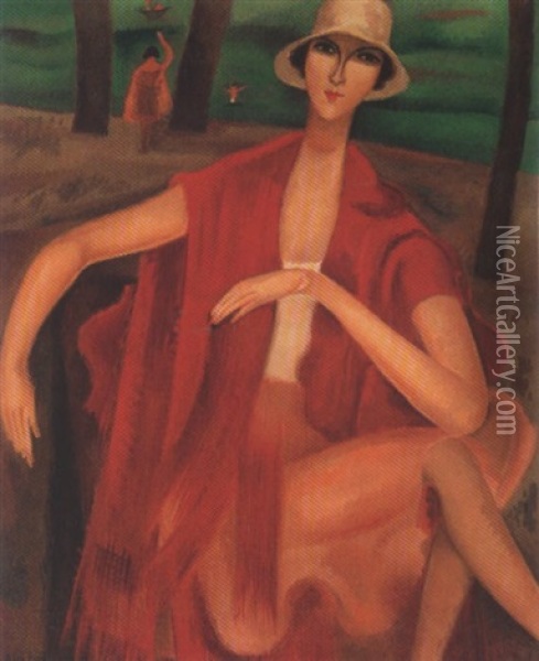 Femme En Rouge Oil Painting - Alice Bailly