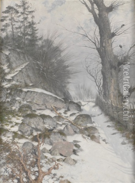 Vinterlandskap Oil Painting - Knut Ekwall