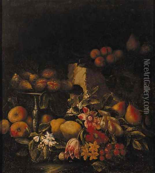 Figs on a silver tazza with apples Oil Painting - Abraham Brueghel