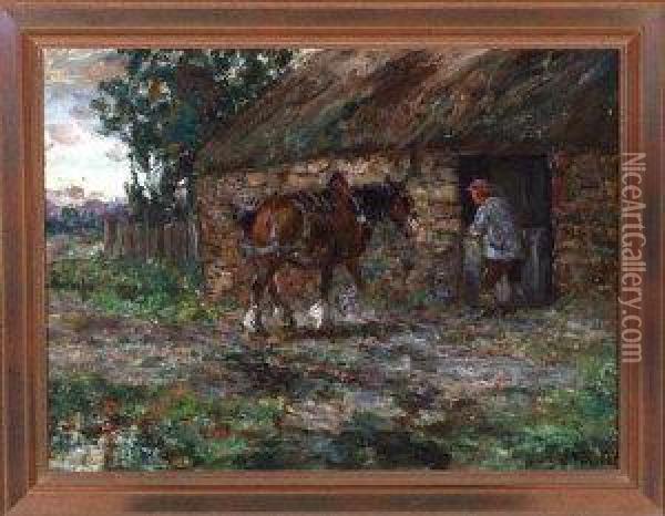 A Farmer Stabling His Horse Oil Painting - John Falconar Slater