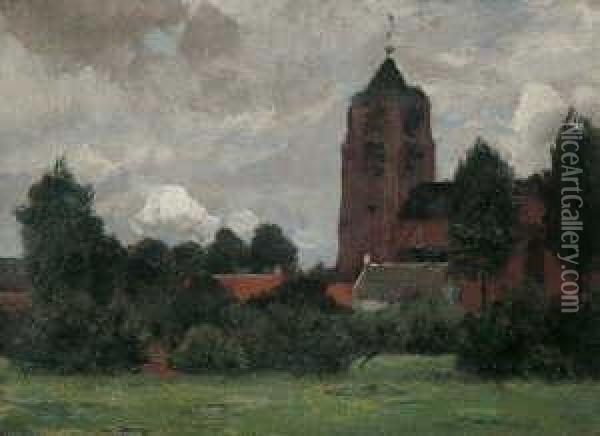 Blick Auf Eine Dorfkirche. Oil Painting - Eugen Kampf