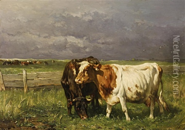 Vieh In Weidelandschaft Oil Painting - Johannes Hubertus Leonardus de Haas