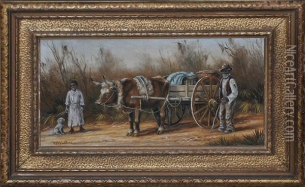 Family With Oxen Pulling Cart Oil Painting - William Aiken Walker