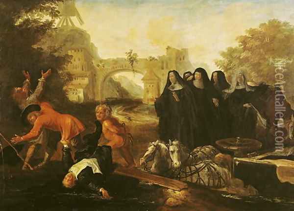 The Abbess of Etival Returning to Le Mans with Four Nuns, from Roman Comique' Oil Painting - Jean de Coulom
