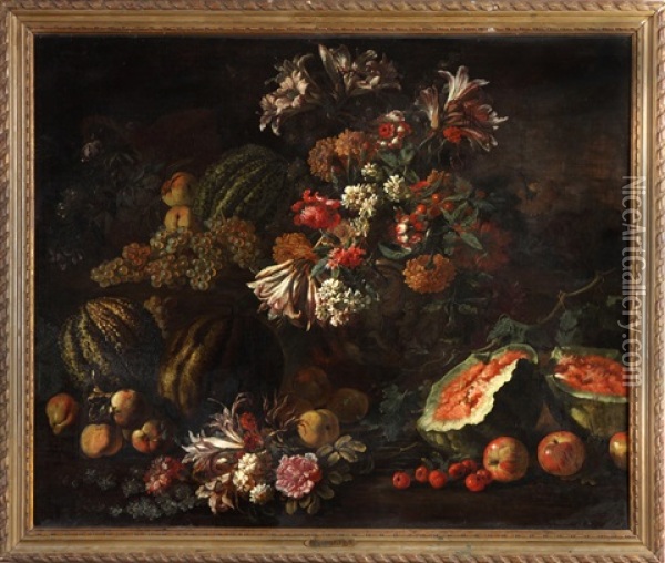 Still Life, Flowers & Fruit Oil Painting - Michelangelo di Campidoglio