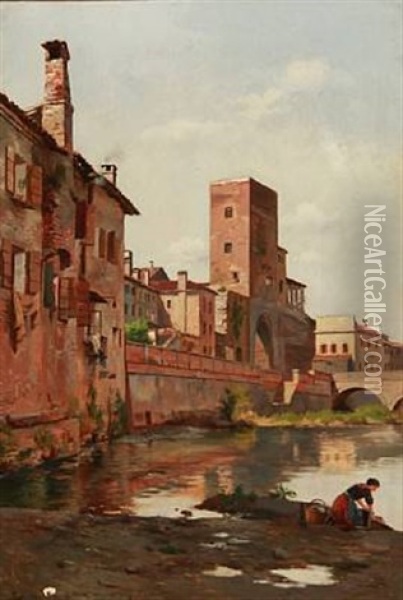 View From Padua In Italy Oil Painting - August Fischer
