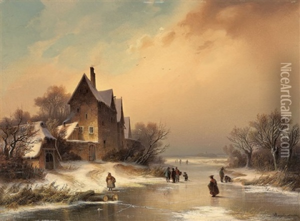 Winterlandschaft Mit Zugefrorenem Fluss Oil Painting - Dietrich Langko
