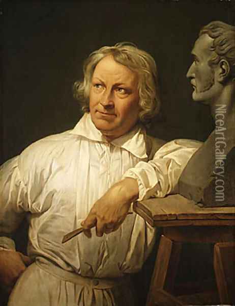Bertel Thorvaldsen with the Bust of Horace Vernet Oil Painting - Claude-joseph Vernet