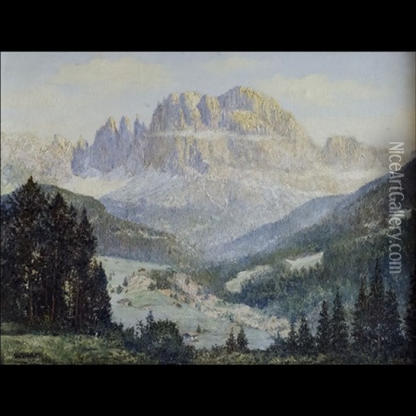 Dolomiti Il Catinaccio/ Der Rosengarten Oil Painting - Walter Thamm