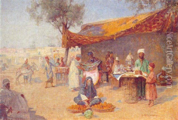 At The Bazaar Oil Painting - Georg Fischhof