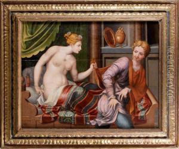 Joseph Et La Femme De Putiphar Oil Painting - Jan Van Scorel