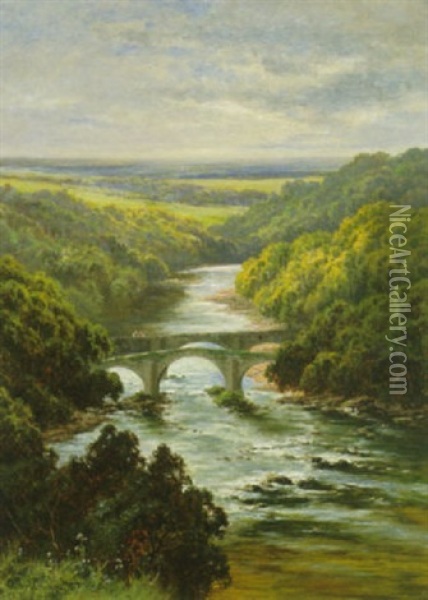 Lower Hodder Bridges Oil Painting - Henry H. Parker