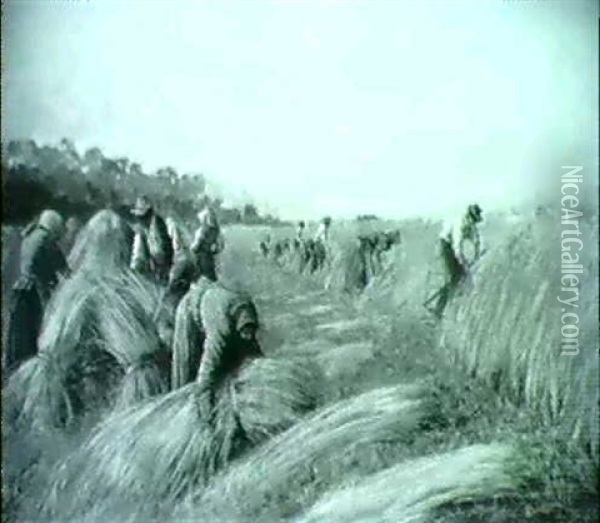 Getreideernte Oil Painting - Hans Gantner