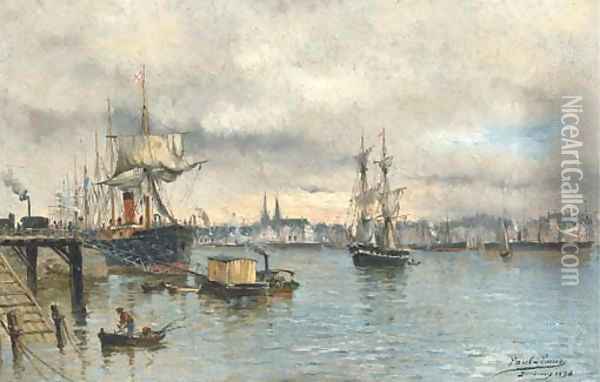Shipping in the harbour at Bordeaux Oil Painting - Paul-Louis Delance