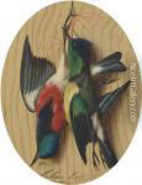 Hanging Songbirds; And A Companion Painting Oil Painting - Michaelangelo Meucci