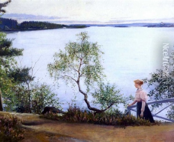 Iltakavelylla Nasijarven Rannalla Oil Painting - Amelie Lundahl